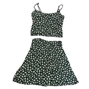 REFORMATION Harley Daisy Green Floral 2 pc Set Corset Crop Top and Skirt Size 0